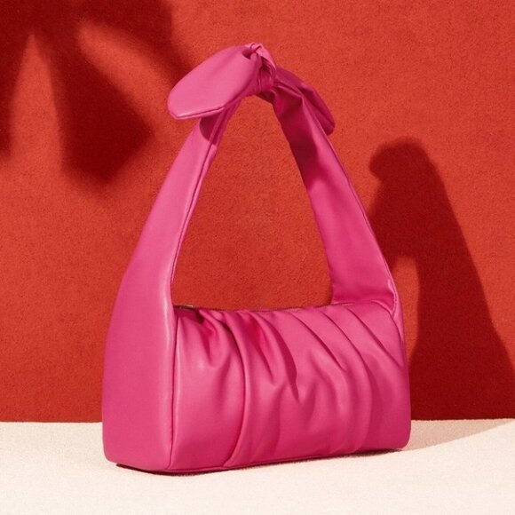 Ruched faux leather Bag Minimalist  Pink - Picture 7 of 9